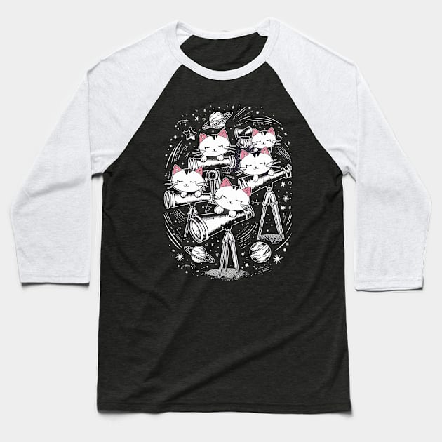 Cute cats sleeping on telescopes Baseball T-Shirt by Spaceboyishere